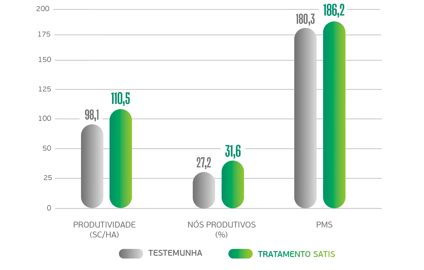 Aumento de produtividade, nós produtivos e PMS na Soja.